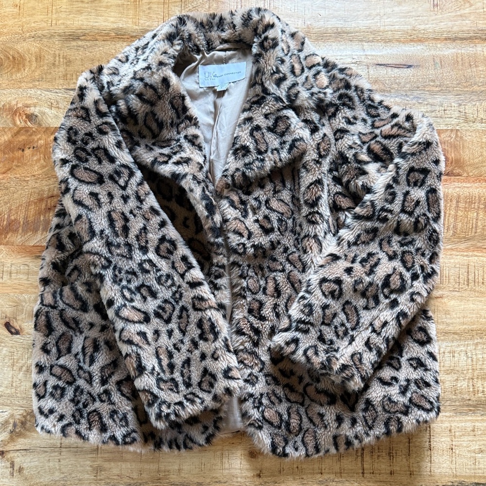 French Connection women’s small leopard print jacket fur coat small s